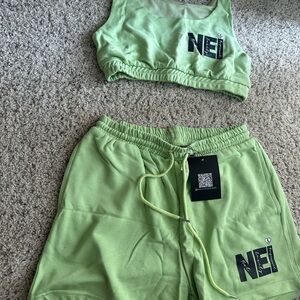 Green NEI Crop Top and Shorts Set